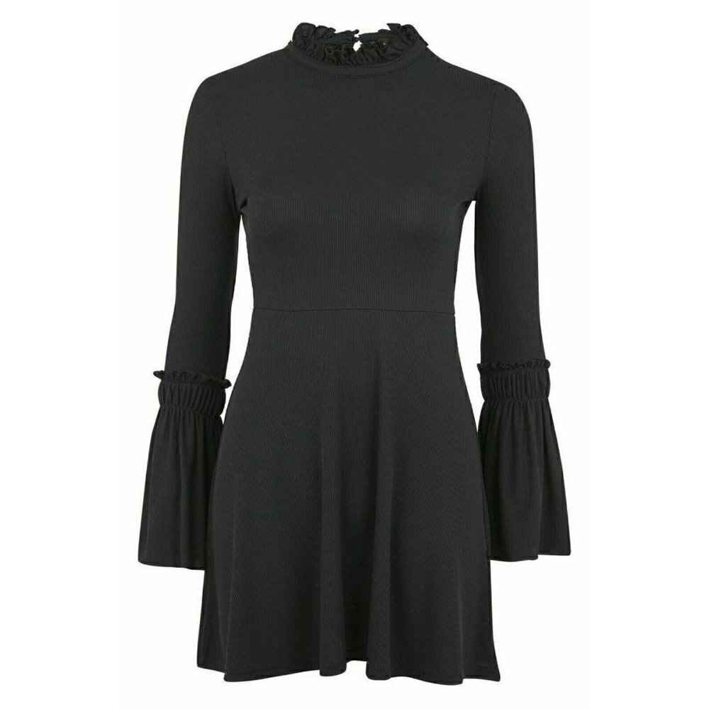 TOPSHOP Womens Black Fluted Ribbed Jersey Skater Dress Size 2 US NGB - Picture 6 of 12